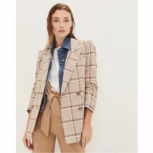 Veronica Beard Viva Dickey Jacket Brown Plaid Blazer